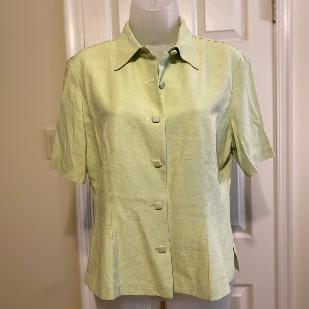 J.B.S. - Woman’s lime color fancy button down short sleeve top, Size: 8